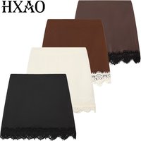 HXAO Women's Lace Satin Skirt Shorts Summer 2026 Elegant White Black Brown Dark Brown Culottes Fashion Mini High-Waist Culottes