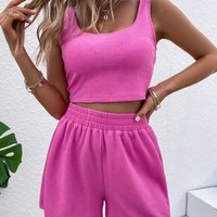Women's Summer Casual Suit New Urban Casual Women's Solid Color Sleeveless Vest Elastic Shorts Home Clothes Two-piece Set