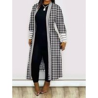 V Neck Casual Loose Female Print Long Outerwear Vintage Patchwork Streetwear Open Stitch Coats Long Sleeve Office Women Jackets