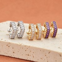 JeeMango Exquisite White Zircon C Shape Stainless Steel Waterproof Hoop Earrings For Women New Gold Plated Party Jewelry E26114