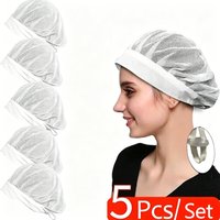 5Pcs/Set Chef Hat with Mesh Adjustable Breathable Kitchen Cap Anti-fouling Hair Net Hat for Restaurant Catering Cooking