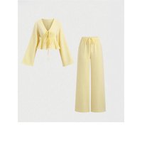 Striped Leace-up New In Matching Sets 2 Pieces Set For Woman Two Piece Outfits Simple Style All-match Casual Commuting Office