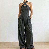 2026 Summer Jumpsuit Solid Color Hanging Neck Elegant Casual Versatile Simple Fashion Comfortable Daily Style Wide Leg Jumpsuit