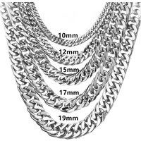 8mm-19mm Any Length Heavy Polished Silver Color Curb Cuban Men Chain 316L Stainless Steel Necklace Fashion Jewelry