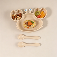 Cute Crab Shaped Silicone Baby Plate with Strong Suction - BPA Free Divided Feeding Bowl Set with Fork & Spoon for Toddlers