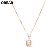 Stainless Steel Double CZ Pendant Necklace, Emerald & Pear Cut Zircon Layering Chain, Tarnish Resistant Necklaces for Women