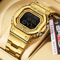 SANDA Original Men Watch Waterproof Luminous LED Date Alarm Chronograph Man Wristwatch Golden Strap Digital Men's Watches
