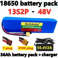 48V 36Ah 18650 lithium-ion battery pack 13S2P high efficiency 1000W and 54.6V 2A charger+XT60/T plug