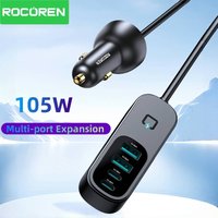 Rocoren 105W Multi 6 Ports Car Charger Backseat Fast Charging USB Type C Back Seat Power Adapter For iPhone 15 Pro Max Samsung
