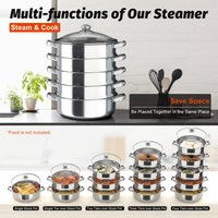 5 Tier Steamer Pot Food Maker Cookware 30cm Large Home w/ Handles Kitchen Insulated Visual Cover Stainless Steel