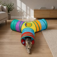 3-Way Feline Tunnel Easy to Clean Interactive Feline Tunnel for Indoor