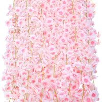 180CM Artificial Cherry Blossoms Vines Silk Sakura Flowers Rattan Hanging Garland Ornaments Wedding Party Garden Home Decoration