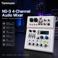 Yamnweo NG-3, 4-Kanal Mini-Audiomixer, 99 DSP Digitale Halleffekte, Bluetooth USB OTG Aufnahme, 48V Phantomspeisung, Dual-Band-EQ, Echtzeit-Monitoring