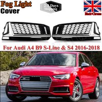 For 2016-2018 Audi A4 B9 S-Line S4 Chrome+Black Honeycomb Fog Light Grille Cover