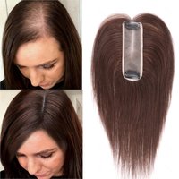 Brown Human Hair Topper For Women Premium Virgin Hair 4x13cm Mono Base Breathable For Thin Hairline/Cover Gray Hair on Hairpart