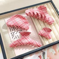 Pink Blue Grid Hair Claw Clips Hair Accessories Women Girls Large Mini Hairgrip Elegant Shark Barrette Headwear Makeup Styling
