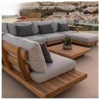 Quiet Luxury Solid Teak Outdoor Sofa Set | Premium Waterproof Hotel Garden Furniture | Minimalist Resort Patio Wicker Seating