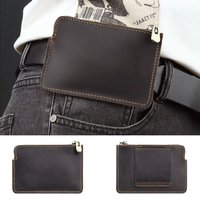 Genuine Leather Men's Short Wallet Ultrathin with Belt Loop Belt Hanging Money Pouch Portable Lightweight Zipper Coin Purse
