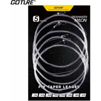 Goture 5Pcs 9FT/2.74M Fly Fishing Line Tapered Leader 0X-7X Transparent Taper Leader With Pre-tied Loop Fishing Accessory