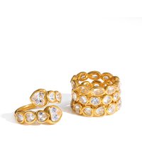 Fashion Stainless steel Peach Heart Zircon Rings for women 18k Gold Plated Jewelry Waterproof Gifts