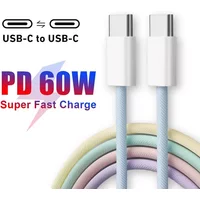60W PD USB-C To Type C Cable for IPhone 15 16 Pro Fast Charging Wire for Huawei Xiaomi Samsung Colorful Weaving Data Cable Line