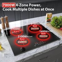 Eingebautes 4-Zonen-Induktionskochfeld 7000W, Boost-Funktion, 9 Leistungsstufen, Touch-Steuerung, Elektrisches Kochfeld 220-240V, Küchenkochherd