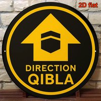 2D Flat Aluminum Direction Qibla Sign 8x8 Inch Islamic Wall Art Black Yellow