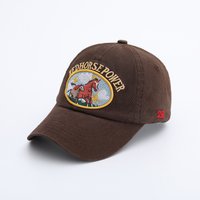 A Vintage Washed Cotton Baseball Cap with 'Red Horse Power' 26 Embroidery, an Adjustable Casual Hat, Suitable for Daily Wear.