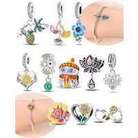 Pineapple Ginkgo Owl Lotus Sunflower Dangle Original Charm Silver Plated Beads Fit Bracelets Bag Keychain Charms Diy Women Gift