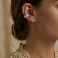 1PC Temperament Shiny Zircon Flower Ear Clips Earrings For Women Men Minimalist Geometric Floral Ear Cuffs No Piercing Jewelry