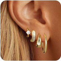 4pcs Women 14K Gold Plated Hoop Earrings, Lightweight Multiple Piercing, Hypoallergenic Huggie Gold Hoops Earrings Jewelry Gifts