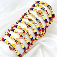New Trendy Red Rope Braided Colombian Venezuelan Flag Zirconia Beaded Bracelet for Men Women Holidays Party Patriotic Jewelry