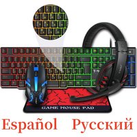 Spanish Keyboard with Ñ Russian Keyboard ISO 100% Layout 104 Keys Spanish Russian Gaming Keyboard Mouse Kit Backlight Wired T20