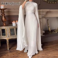 TWOTWINSTYLE Solid Minimalist Slimming Dresses For Women O Neck Long Sleeve High Waist Tempweament Long Dress Female Fashion New
