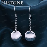Korean Fashion 925 Sterling Silver Round Hang Tag Drop Earrings Simple Jewelry Elegant Lady Engagement Party Gifts Accessories