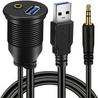 Nku USB 3.0/USB 2.0 & 3.5mm AUX Extension Dash Mount Flush Mount Panel Mount Cable for Car Boat Motorcycle Waterproof Cord