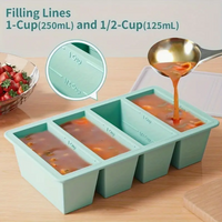 1PC Silicone Freezer Tray With Lid 4 Grids Storage Boxes Food Freezing Container Frozen Packaging Box Home Kitchen Supplies
