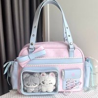 INS Sweet Kawaii Design Anime Doll Transparent Tote Bag for Commute Large Capacity Ita Boston Shoulder Bag for Student Girl