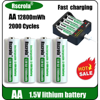 Universal Rechargeable 1.5V AA 12800mWh Lithium ion Battery Fast charging with Charger for Camare Clock Mouse Fan Electric Toys