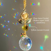 Sunflower Bee Crystal Suncatcher Hanging Prism Rainbow Maker Window Decor for Home Garden Hanging Decoration Gift