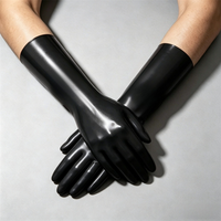 Unisex Black Latex Short Gloves Glossy Stretch Rubber Gloves Outfits