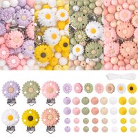 LOFCA 35pcs Silicone Beads Silicone Daisy Flower Pacifier Clip Set Teething Soother Holder Baby Feeding Accessories Tools