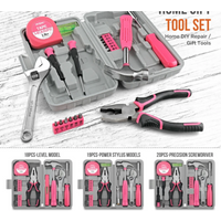 18/19/20PCs Pink DIY Tool Kit with Electric Pen & CR-V Steel - Home Maintenance Hand Tools Set for Women & Car Care