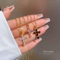 Stainless Steel Fashion Y2K Women Shiny Crystal Zircon Cross Pendant Necklace for Women Girl Chain Necklace Punk Enthic Jewelry