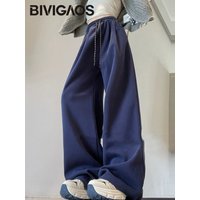 BIVIGAOS Autumn American Style Sweatpants Women Cotton High Waist Drawstring Straight Leg Loose Lazy Sport Casual Wide Leg Pants