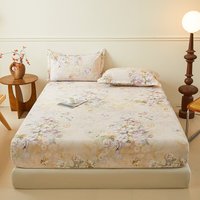 Bonenjoy 100% Cotton Bedsheet Floral Style Bed Cover High Quality Fitted Sheets Skin-friendly Bed Linen (Pillowcase Need Order)