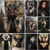 Beautiful Lilith Art Print Horned Goddess Sexy Female God with Black Dragon Wings Painting Decor Printable Dark Fantasy Poste