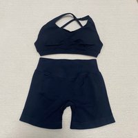 Impact Womens 2 Piece Seamless Yoga Set Off Shoulder Sports Bra and High Waist Scrunch Shorts for Gym Workout Fitness Training