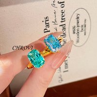 Retro 925sterling silver square Paraiba diamond ring high carbon diamond ice flower cut design ocean blue diamond ring for women