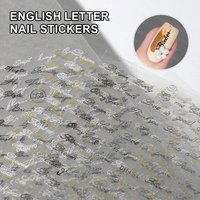 English Words Nail Art Stickers, 3D English Alphabet Nail Decals for DIY Metallic Gold Silver Acrylic Manicure Nail Decorations